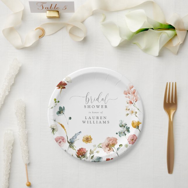Assiettes En Carton Jardin Aquarelle Fleurs rose pâle Fête des mariées (Mariage)