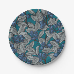 Assiettes En Carton Jardin aux bleuets, bleu et gris