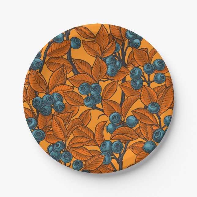 Assiettes En Carton Jardin aux bleuets, bleu et orange (Devant)