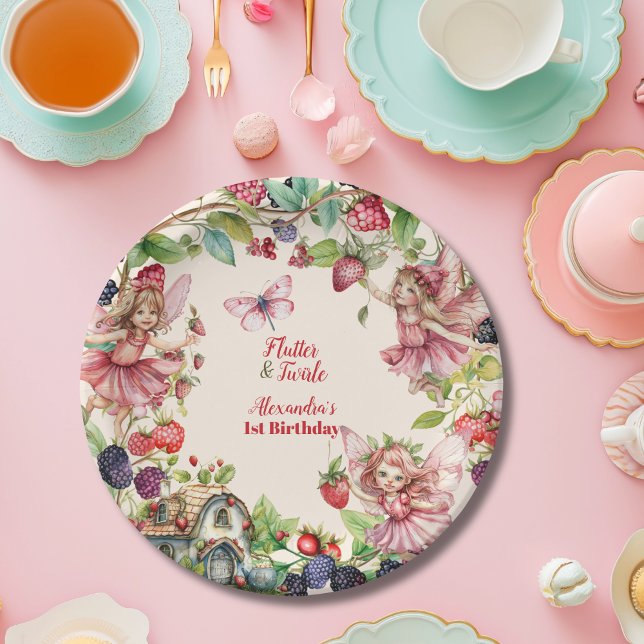 Assiettes En Carton Jardin aux fraises magiques Pixie 1er anniversaire (Créateur téléchargé)