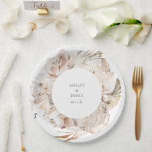 Assiettes En Carton Jardin botanique fleuri beige mariage