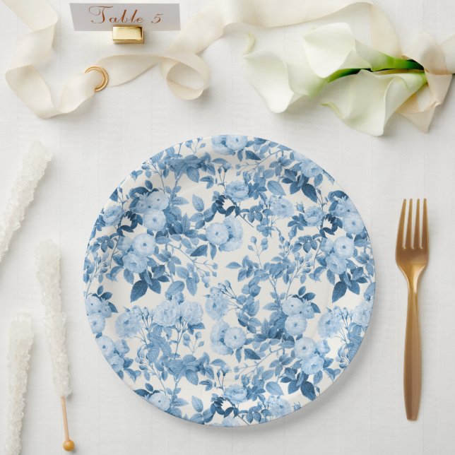 Assiettes En Carton Jardin botanique Vintage Rose Bleu (Mariage)