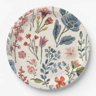 Assiettes En Carton Jardin coloré Fleurs sauvages Prairie de printemps