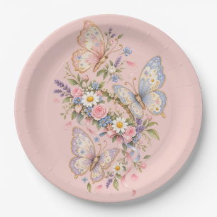 Assiettes En Carton Jardin d'anniversaire papillon pastel
