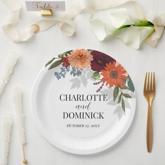 Assiettes En Carton Jardin d'automne de Bourgogne Mariage floral (Mariage)