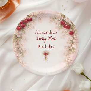 Assiettes En Carton Jardin de Cerisiers en Fleur 1er Anniversaire