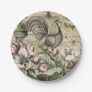 Assiettes En Carton Jardin de Coq Vintage Art Collage : Campagne Franç