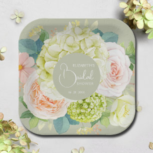 Assiettes En Carton Jardin de fleurs à l'aquarelle pour la douche de m