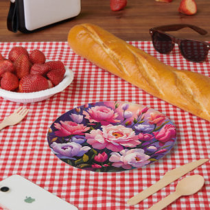 Assiettes En Carton Jardin de floraison rose du lever de soleil Zen de