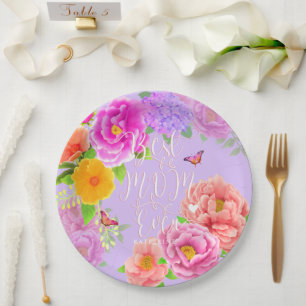 Assiettes En Carton Jardin de pivoines romantiques Meilleure maman vio
