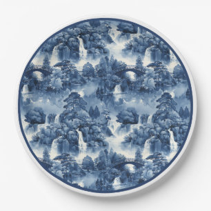 Assiettes En Carton Jardin d'eau japonais en porcelaine blanche bleue