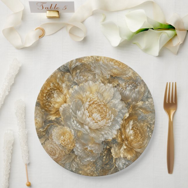 Assiettes En Carton Jardin d'Ivoire Doré (Mariage)