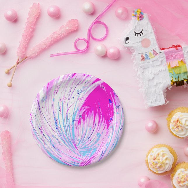 Assiettes En Carton Jardin enchanté rose Abstrait (Fête)