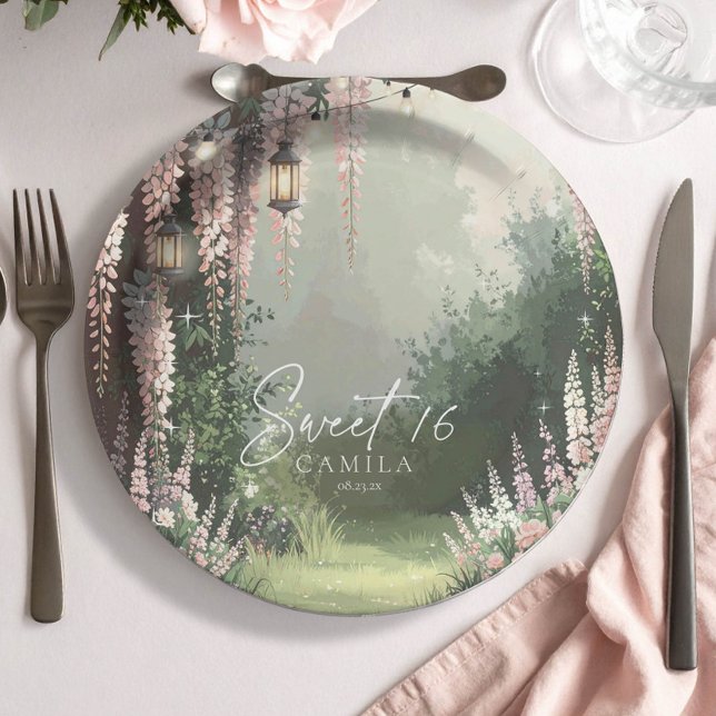Assiettes En Carton Jardin enchanté Sweet 16 rose ID1163 (Créateur téléchargé)