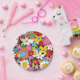 Assiettes En Carton Jardin Fantaisiste de Fleurs Printanières Fête d'A