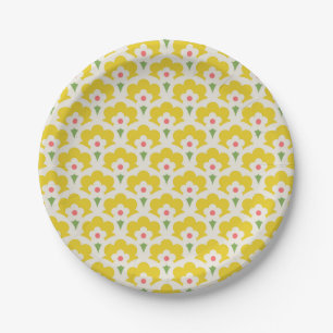 Assiettes En Carton Jardin Fleur Jaune Retro Motif