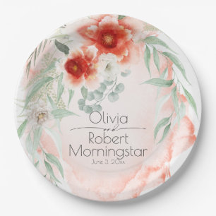 Assiettes En Carton Jardin Fleurs de corail aquarelle
