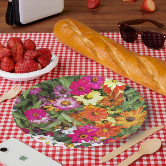Assiettes En Carton Jardin floral de Zinnia (Pique-nique)