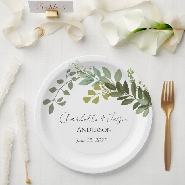 Assiettes En Carton Jardin Foliage Verdure Vignes Mariage (Mariage)