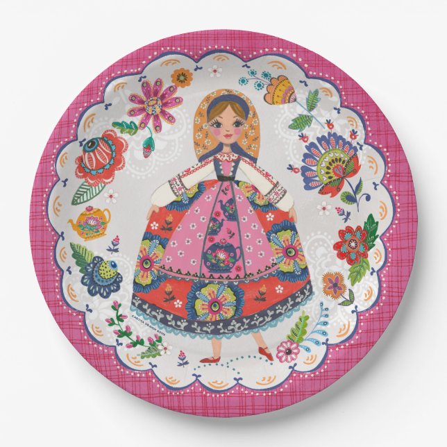 Assiettes En Carton Jardin folklorique floral | Anniversaire | Plaques (Devant)