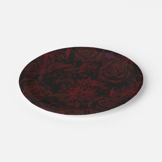 Assiettes En Carton Jardin foncé Rouge Fleurs romantiques Mariage goth (Angle)