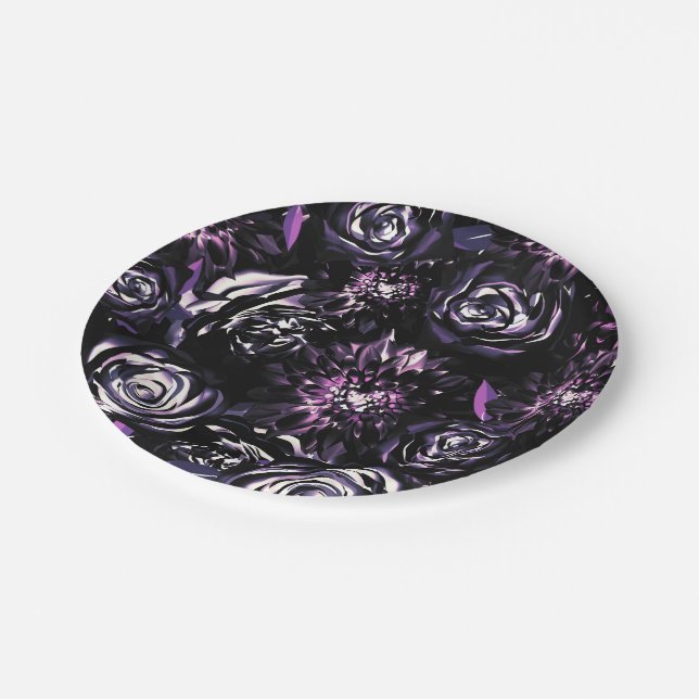 Assiettes En Carton Jardin foncé Vis mauve Fleurs Mariage (Angle)