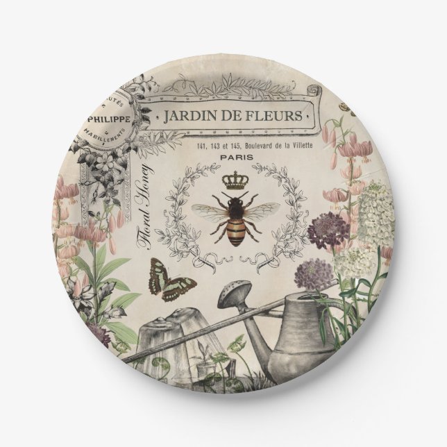 Assiettes En Carton Jardin français vintage moderne d'abeille (Devant)