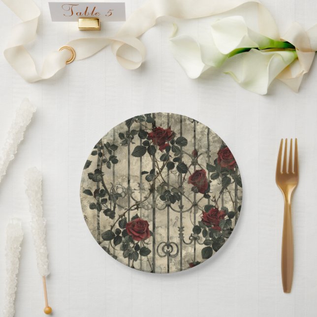 Assiettes En Carton Jardin gothique victorien Rose Motif (Mariage)