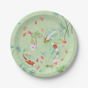 Assiettes En Carton Jardin japonais de l'eau sur des plaques de papier