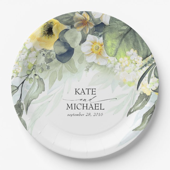 Assiettes En Carton Jardin Jaune Floral Dreamy Mariage (Devant)
