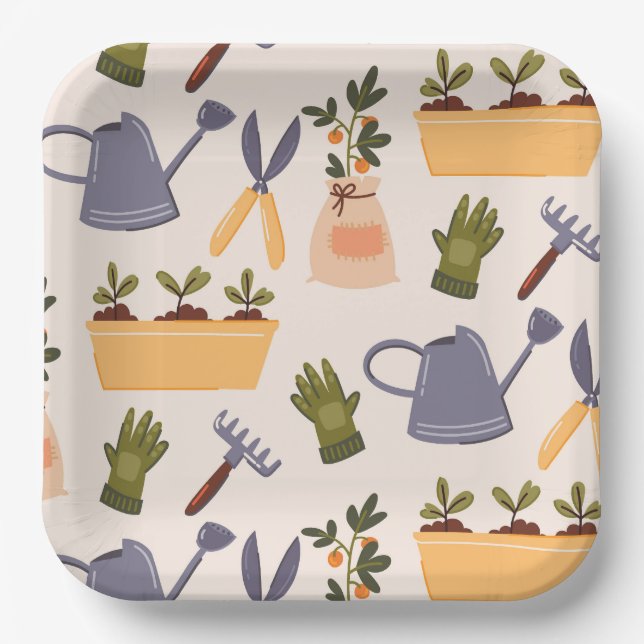 Assiettes En Carton Jardin Outils Jardin Fête d'anniversaire (Recto)