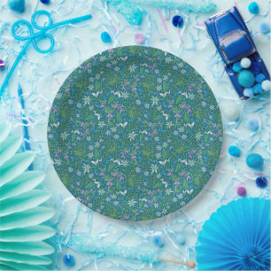 Assiettes En Carton Jardin printanier Fête des Mères Bleu Violet Blanc
