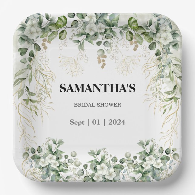 Assiettes En Carton Jardin radieux : Fête des mariées dorée (Recto)