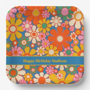 Assiettes En Carton Jardin rétro coloré 60s les années 70 motif floral