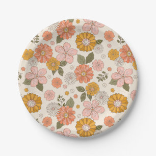 Assiettes En Carton Jardin rose et orange Motif