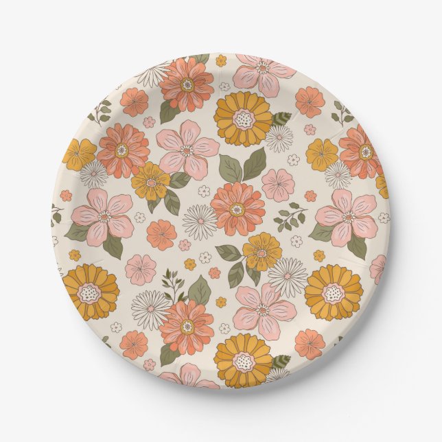 Assiettes En Carton Jardin rose et orange Motif (Devant)