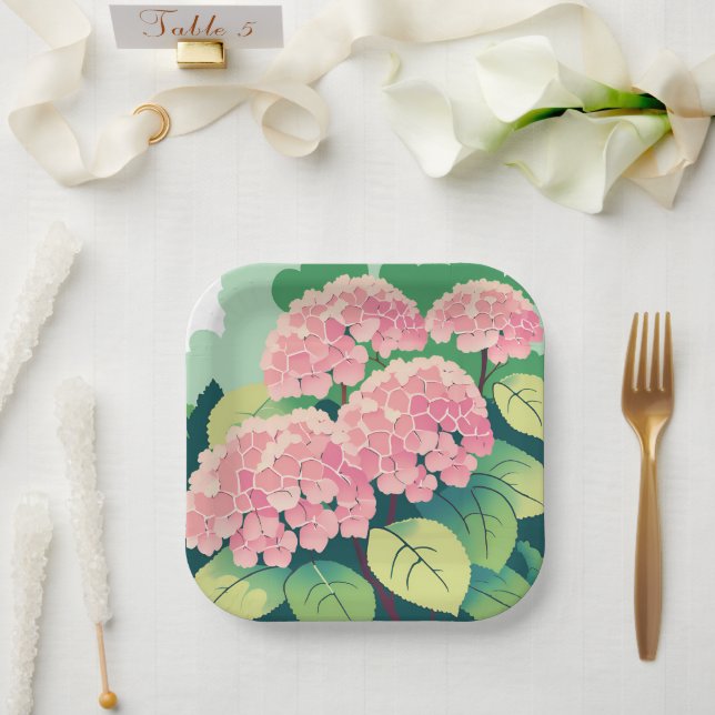 Assiettes En Carton Jardin rose Hydrangea Floral Élégant (Mariage)