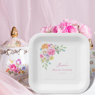 Assiettes En Carton Jardin Tea Party aquarelle Fête des mariées floral