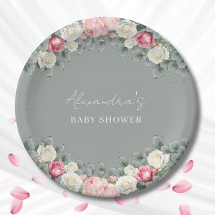 Assiettes En Carton Jardin Vintage de Sage Green Baby shower Roses