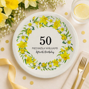 Assiettes En Carton Jaune blanc Daffodil couronne 50e anniversaire