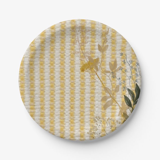 Assiettes En Carton Jaune Blanc Fruit En vichy Plaid Farmhouse (Devant)