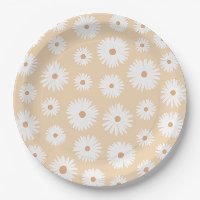 Assiettes En Carton Jaune Boho Daisy Floral Girl Baby shower (Devant)