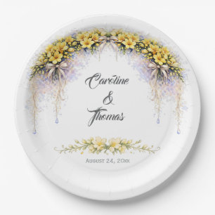 Assiettes En Carton Jaune Canari Freesia Romantique Florale Mariage