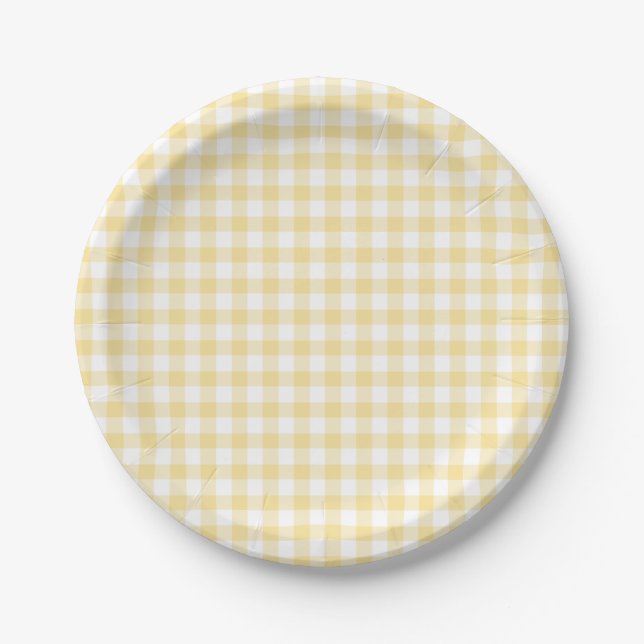 Assiettes En Carton Jaune canari gingham classique (Devant)