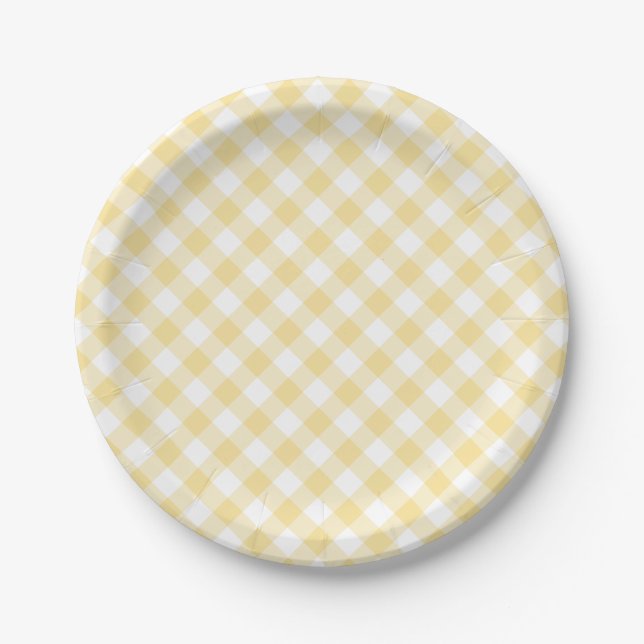 Assiettes En Carton Jaune Canari Gingham Rétro (Devant)