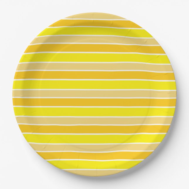Assiettes En Carton Jaune clair rayé horizontalement (Devant)