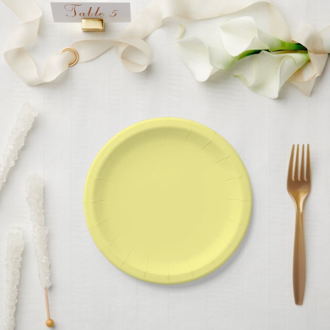 Assiettes En Carton Jaune couleur solide clair moyen, (Mariage)
