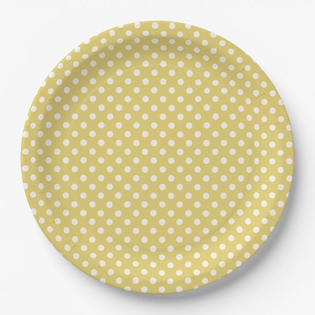 Assiettes En Carton Jaune doré pâle avec Motif numérique blanc cassé (Devant)