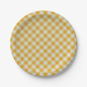 Assiettes En Carton Jaune En vichy Plaid À damiers Motif