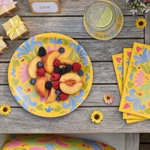 Assiettes En Carton Jaune Ensoleillé et Floral Bleu d'Été